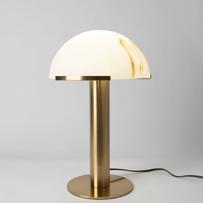 Glass and Alabaster Dome Table Lamp with Metal Base - Mid Century Modern