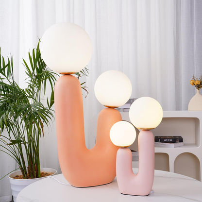 Mid-Century Modern U-Shaped Resin Table Lamp with Dual Glass Globes