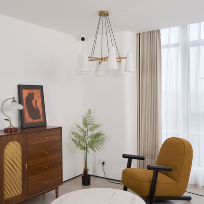 Chandelier with Conical Glass Shades and Metallic Frame - Modern Mid Century