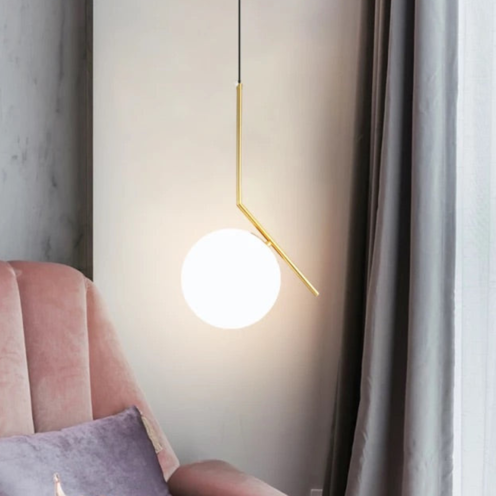 Frosted Glass Orb Hanging Lamp with Minimalist Frame - Multiple Shapes