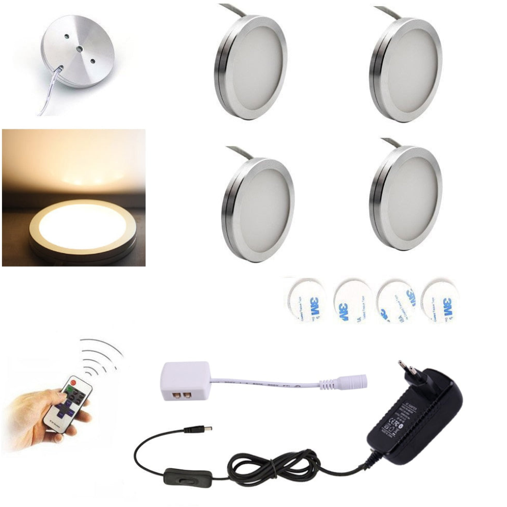 LED Puck Lights with Wireless Remote and Dimmer - 120 Degree Wide Beam