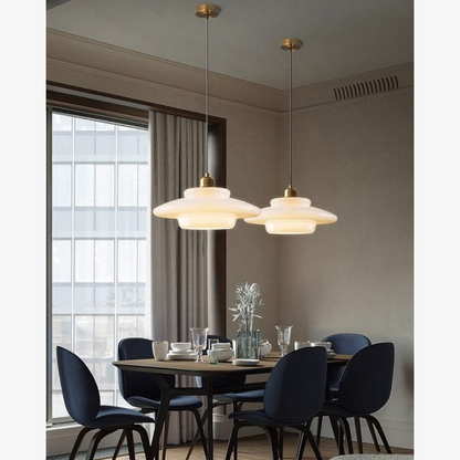 Modern Opal Glass Layered Pendant Light - Art Deco Step Silhouette Hanging Lamp
