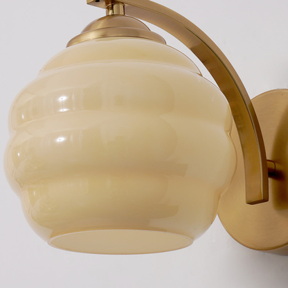 Wall Sconce with Ribbed Glass Globe - Modern Mid Century Gold