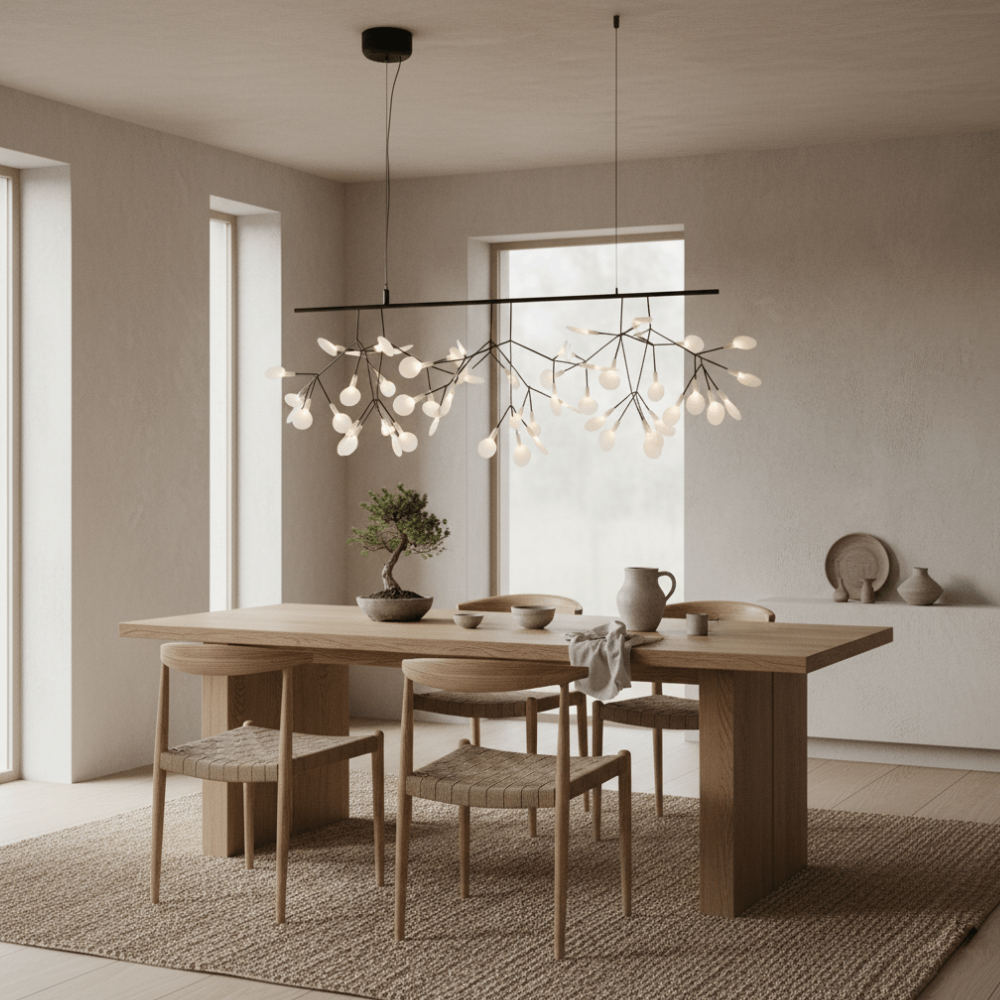 Sputnik Chandelier with Acrylic Firefly Leaves - Modern Botanical Light
