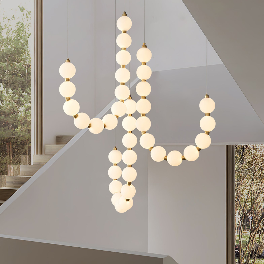 Hanging Ceiling Light with Acrylic Globes - Minimalist Sculptural Gold