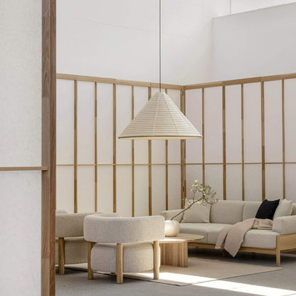 Japanese Washi Paper Pyramid Pendant Light - Japandi Style Decor
