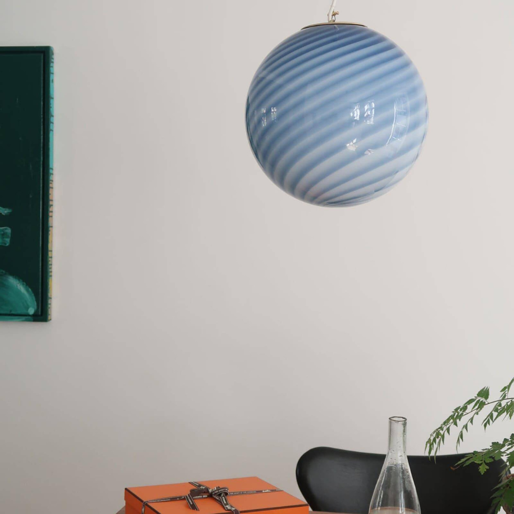 Colored Glass Globe Hanging Lamp with Swirled Pattern Modern Style