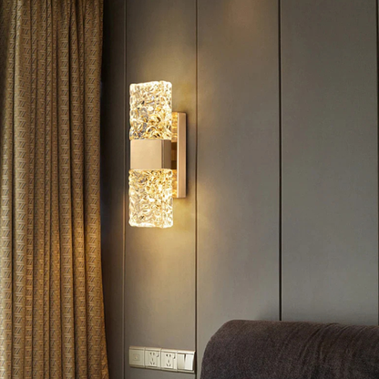 Art Deco Ripple Glass Wall Sconce - Dual Ice Crystal Block Light