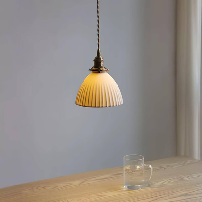 Ribbed Dome Hanging Lamp in White Ceramic - Scandinavian Style Decor