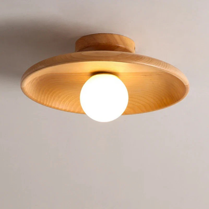 Flush Mount Ceiling Light with Wood Shade - Modern Scandinavian LED