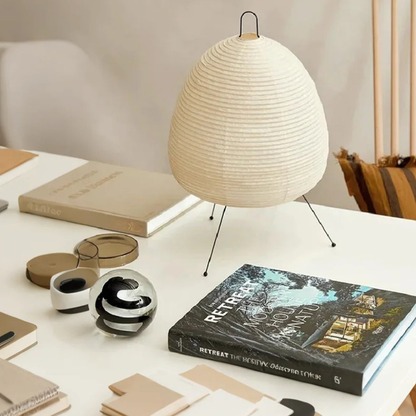 Paper Lantern Table Lamp with Tripod Metal Base - Mid Century Japanese
