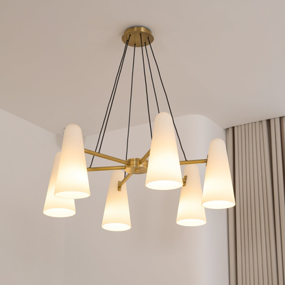 Chandelier with Conical Glass Shades and Metallic Frame - Modern Mid Century