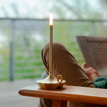 Rechargeable Battery Candlestick Desk Lamp – Brushed Aluminum Tapered Nightlight