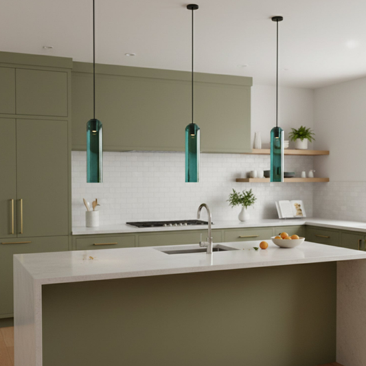 Cylinder Glass Pendant Light with Metal Downrod - Modern Art Deco