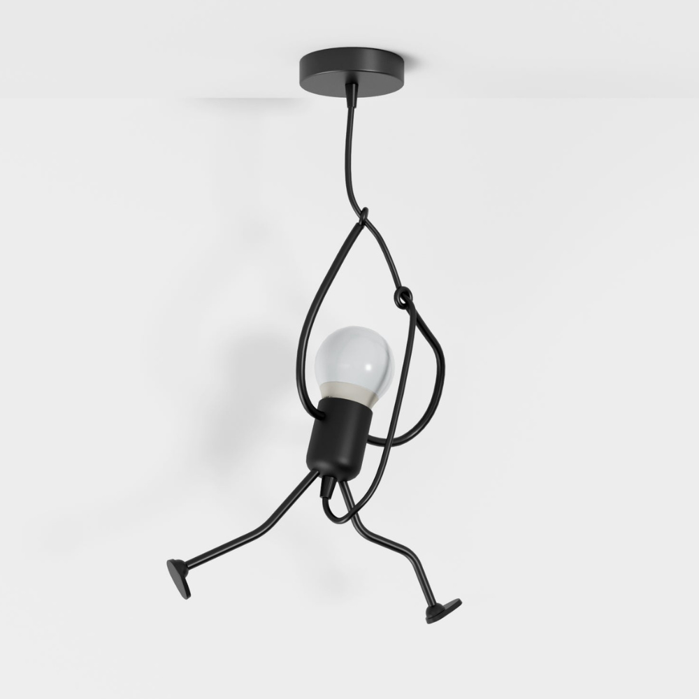 Pendant Light with Iron Figure Frame - Modern Mid Century Industrial