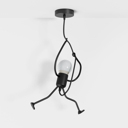 Pendant Light with Iron Figure Frame - Modern Mid Century Industrial