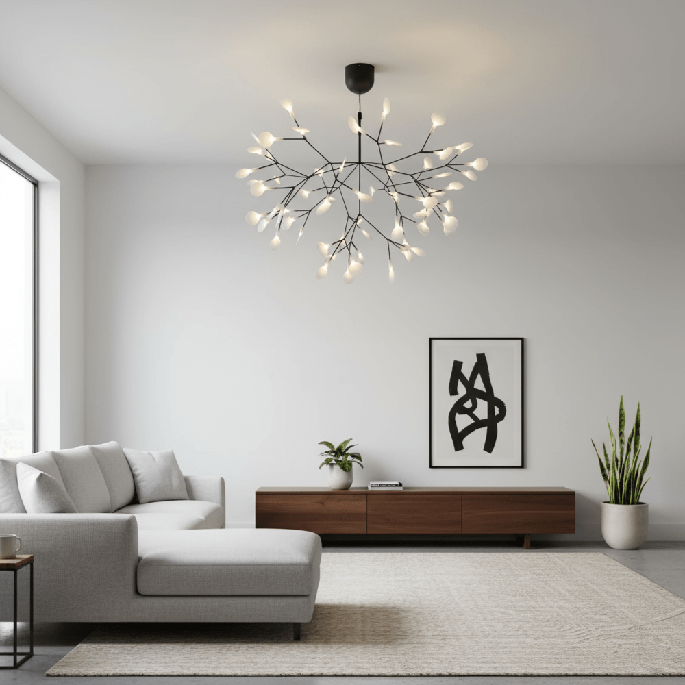Sputnik Chandelier with Acrylic Firefly Leaves - Modern Botanical Light