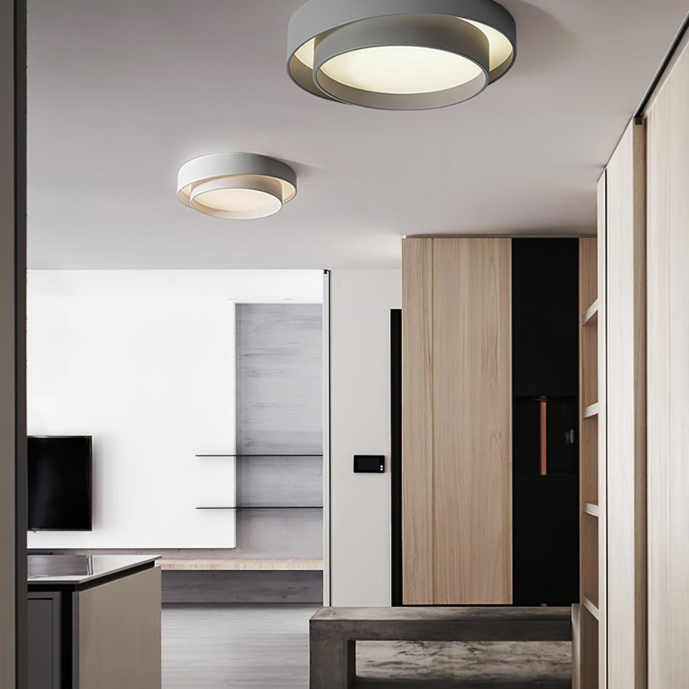 Concentric Ring Ceiling Light with Tiered Shade - Modern Flush Mount