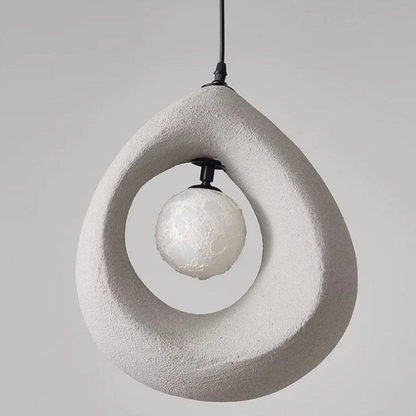 Hollow Stone-Style Hanging Lamp with Glowing Orb - Nordic Earthy Decor