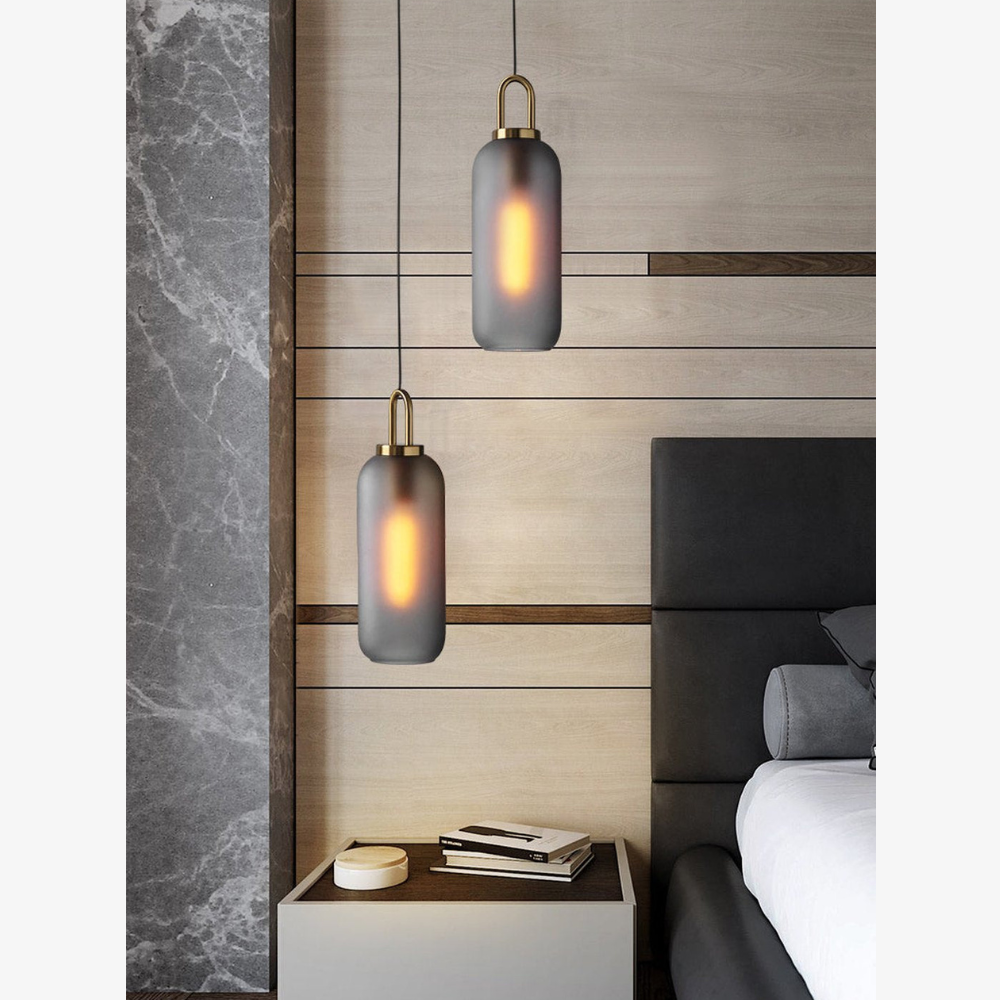 Globe and Capsule Glass Pendant Light with Brass Arch - Modern Style