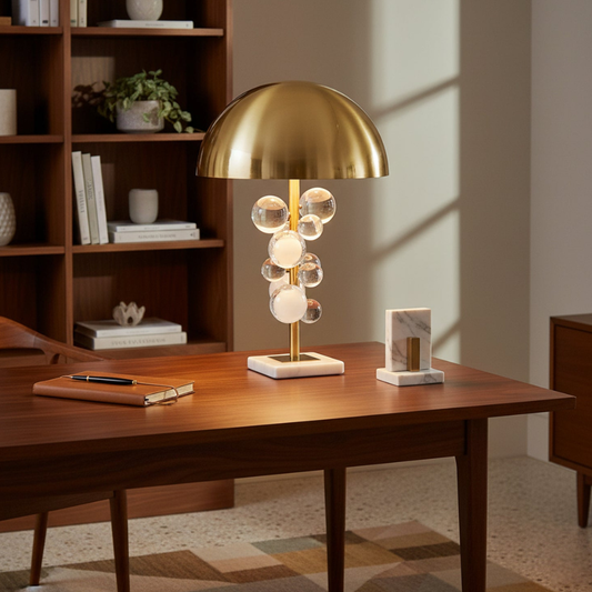 Sculptural Glass Cluster Accent Lamp with Marble Base - Art Deco Metallic Sconce