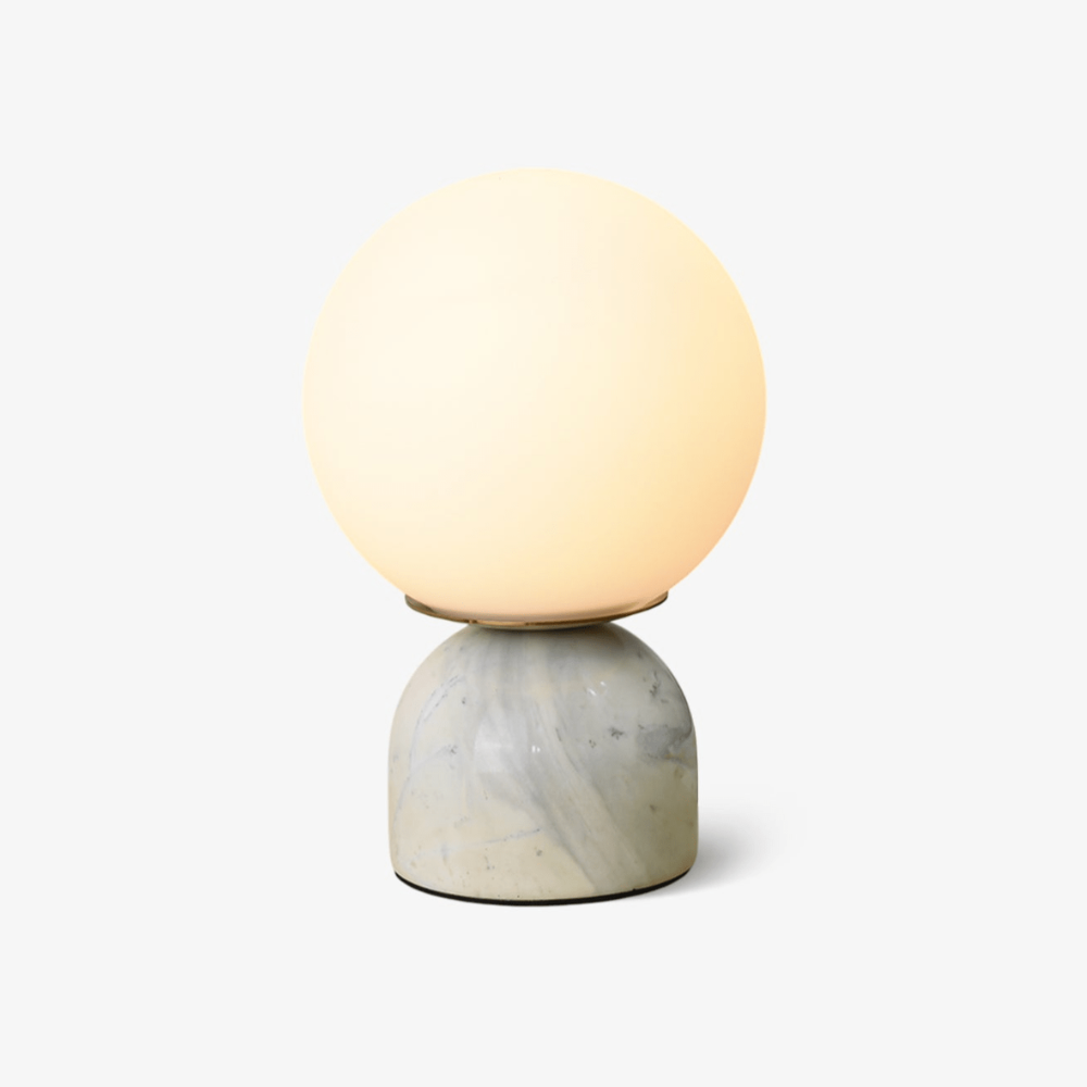 Mid-Century Modern Marble Table Lamp - Round Glass Globe Bedside Light