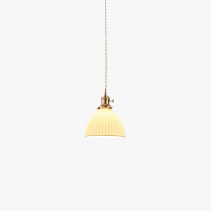 Ribbed Dome Hanging Lamp in White Ceramic - Scandinavian Style Decor