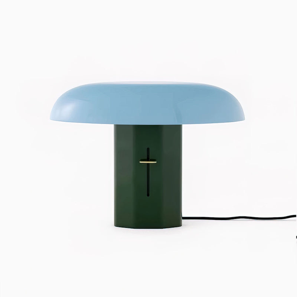 Mushroom Table Lamp with Slanted Shade and Dimmer Switch - Mid Century