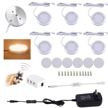 LED Puck Lights with Wireless Remote and Dimmer - 120 Degree Wide Beam