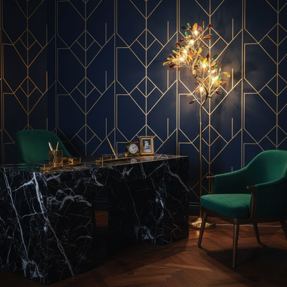 Floor Lamp with Natural Agate Stone Leaves and Metal Branching Frame