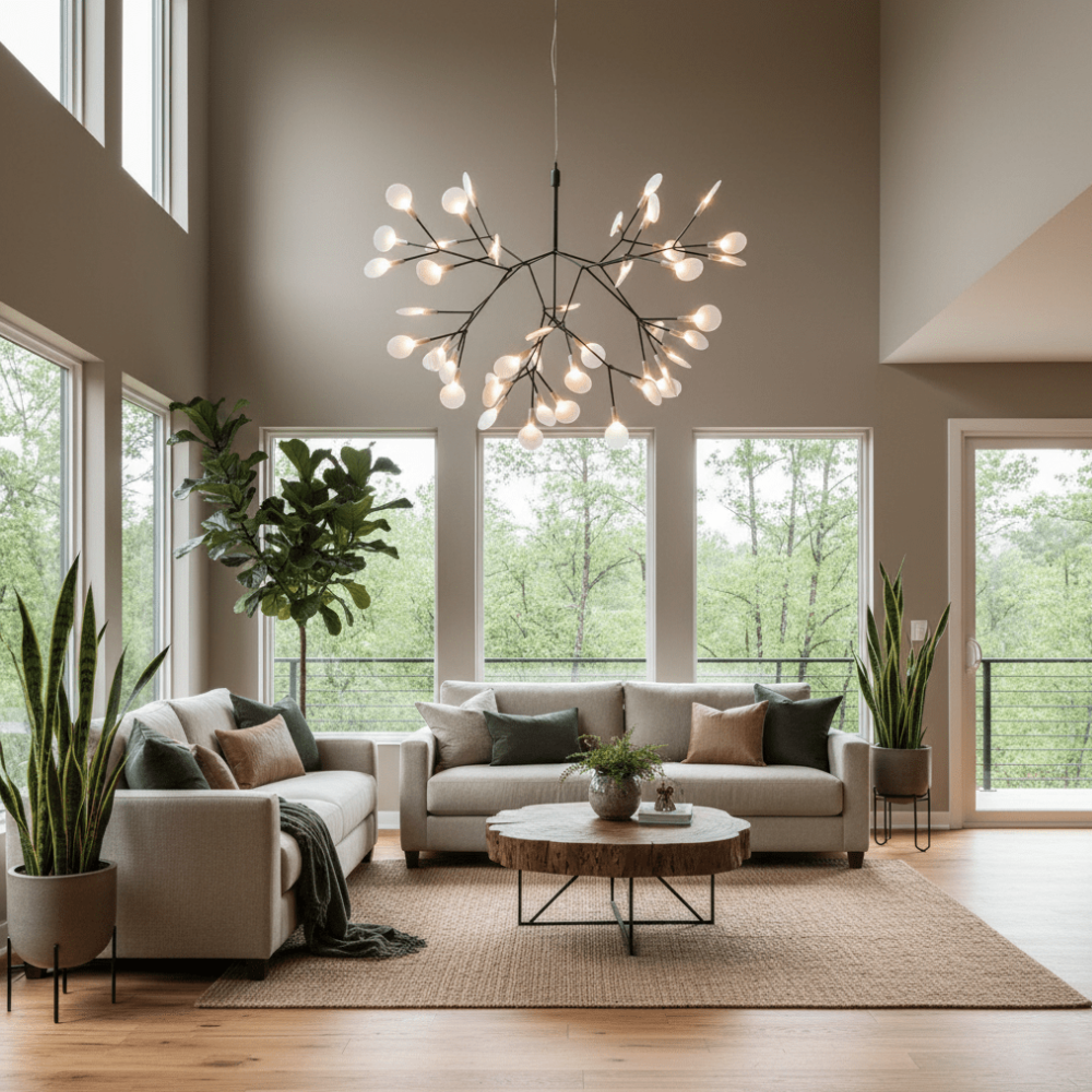 Sputnik Chandelier with Acrylic Firefly Leaves - Modern Botanical Light
