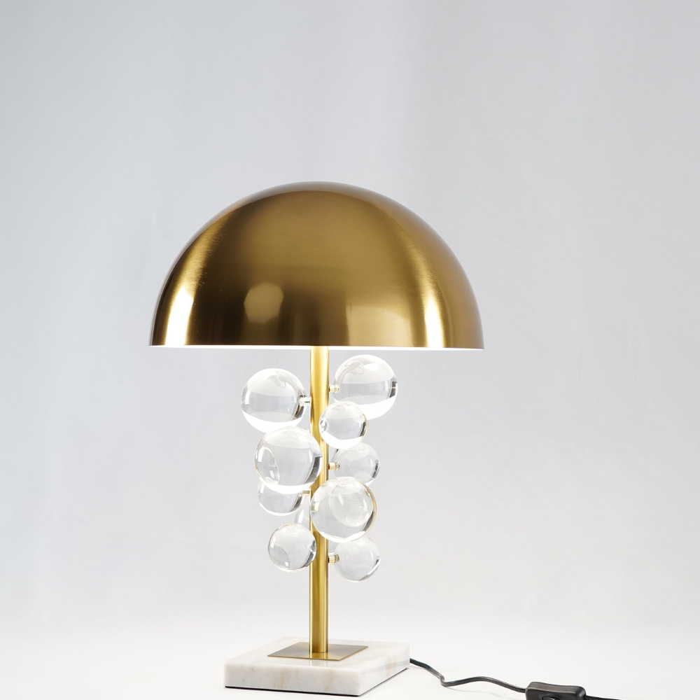 Sculptural Glass Cluster Accent Lamp with Marble Base - Art Deco Metallic Sconce