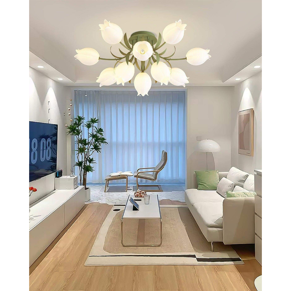 Multi Head Floral Ceiling Fixture with Acrylic Shades - Modern Farmhouse