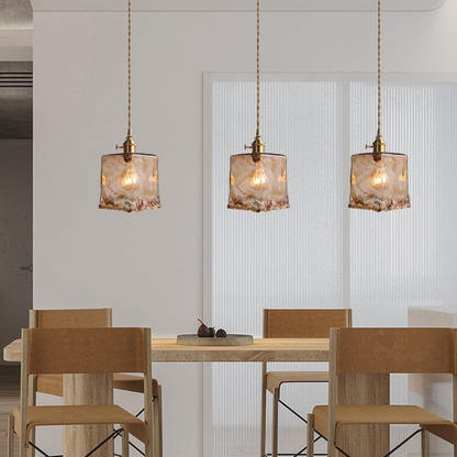 Hammered Glass Pendant Light with Rippled Texture - Vintage Brass Style