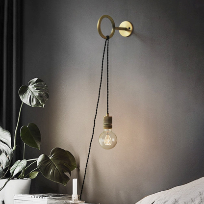 Architectural Circular Wall Light Bracket - Minimalist Industrial Braided Cord Lamp