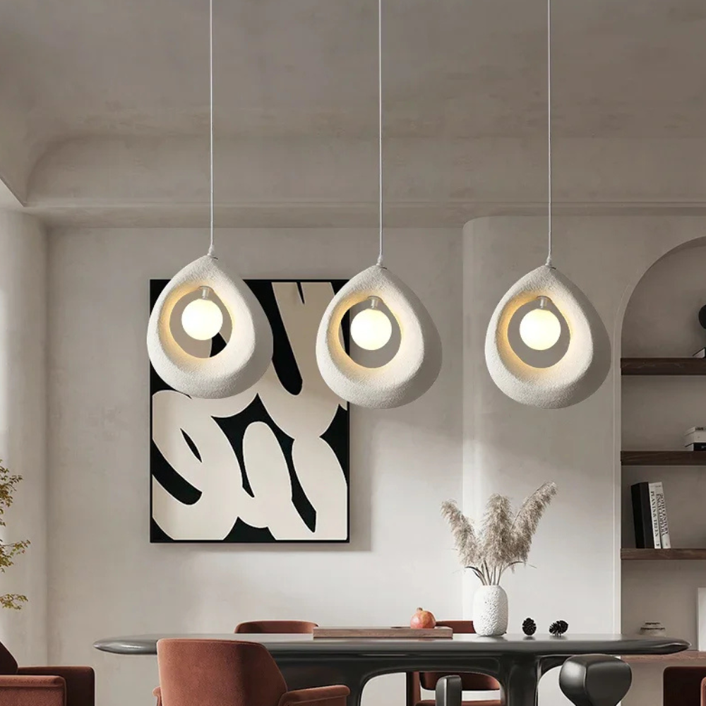 Hollow Stone-Style Hanging Lamp with Glowing Orb - Nordic Earthy Decor