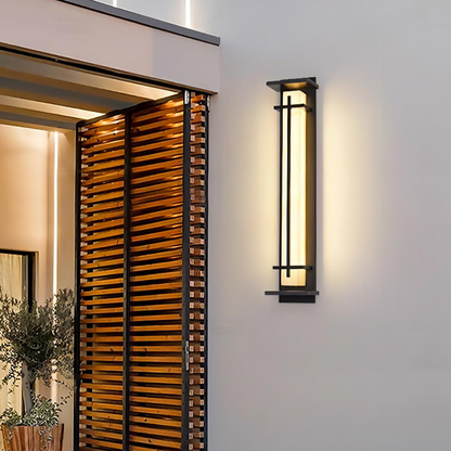 Outdoor LED Porch Lights with Faux Alabaster Column - Modern Mission