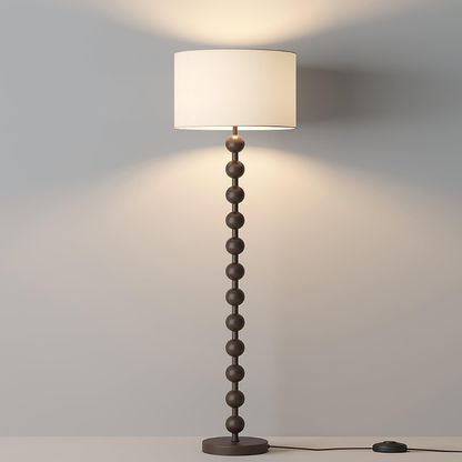Floor Lamp with Stacked Wooden Spheres and Fabric Drum Shade