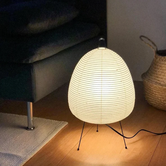 Paper Lantern Table Lamp with Tripod Metal Base - Mid Century Japanese