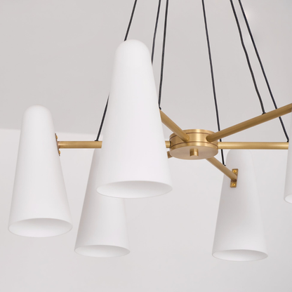 Chandelier with Conical Glass Shades and Metallic Frame - Modern Mid Century