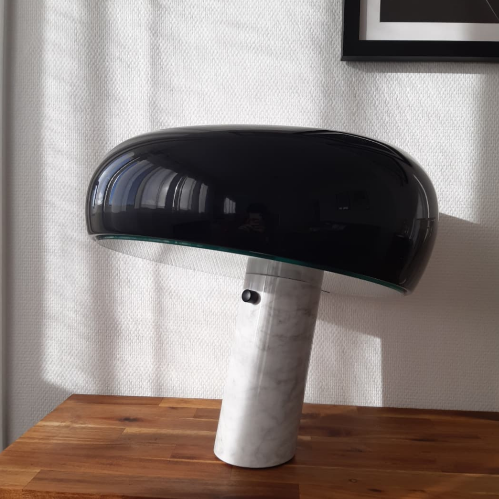 Architectural Marble Base Accent Lamp - Minimalist Glossy Stone Pedestal Light