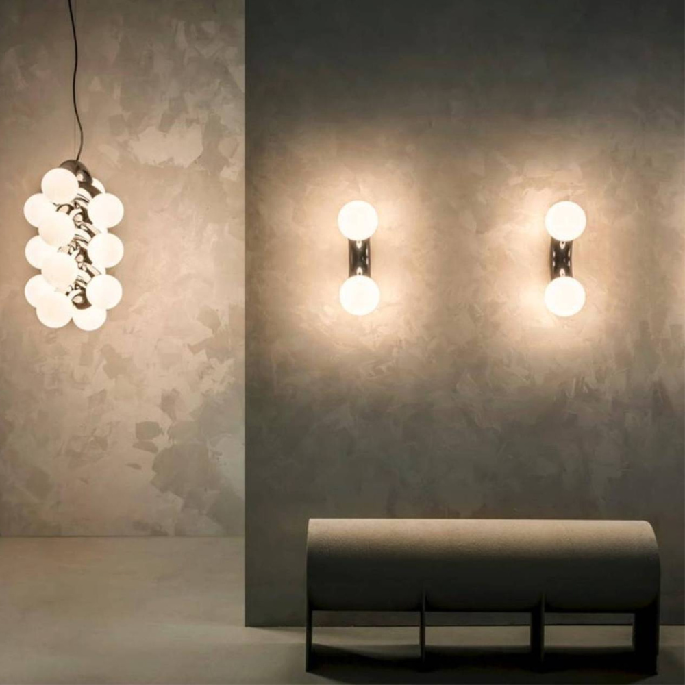Modern Double Globe Arc Wall Sconce - Playful C-Shaped Orbital Light
