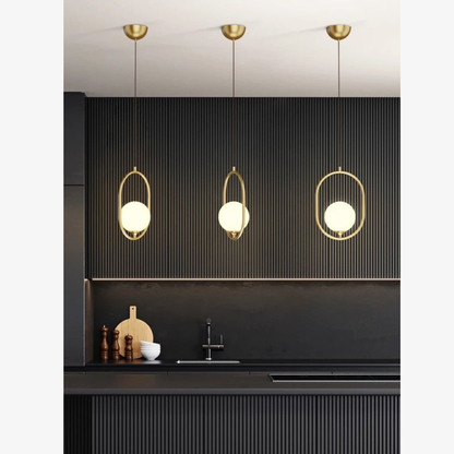 Frosted Glass Orb Hanging Lamp with Minimalist Frame - Multiple Shapes