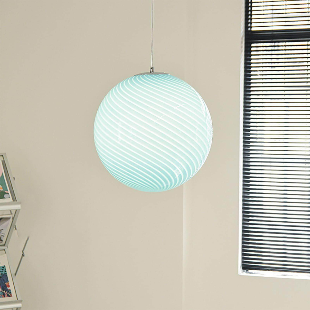 Colored Glass Globe Hanging Lamp with Swirled Pattern Modern Style