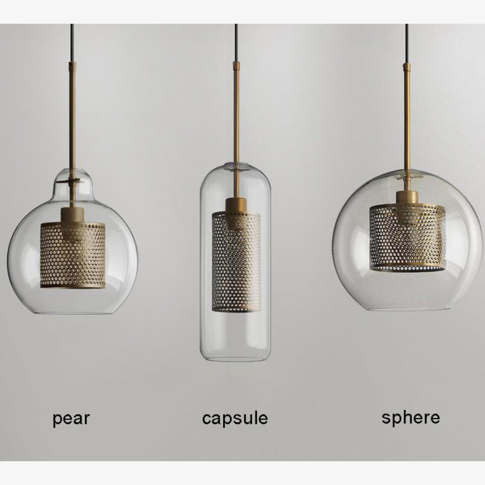 Modern Perforated Metal Glass Pendant - Industrial Layered Mesh Hanging Lamp