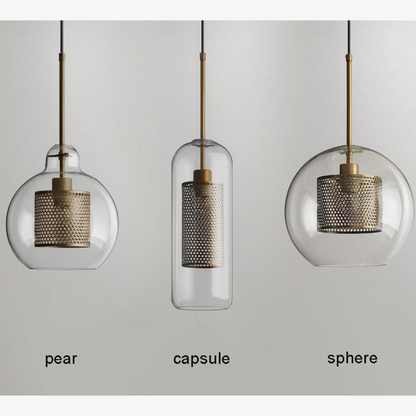 Modern Perforated Metal Glass Pendant - Industrial Layered Mesh Hanging Lamp