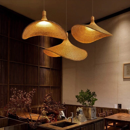 Woven Bamboo Sun Hat Pendant Light - Coastal Boho Decor