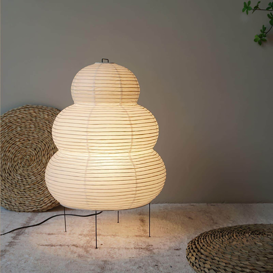 Japanese Rice Paper Table Lamp with Four Legs - Wabi Sabi Tiered Lantern