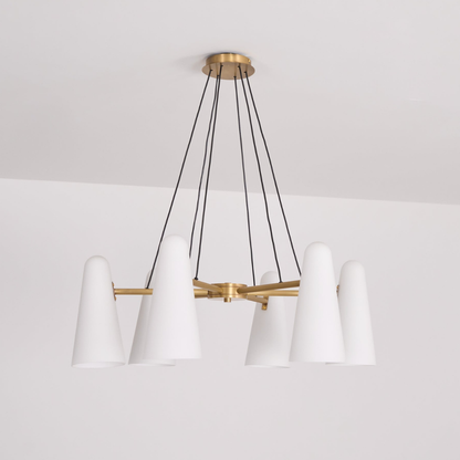 Chandelier with Conical Glass Shades and Metallic Frame - Modern Mid Century