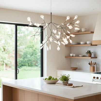 Sputnik Chandelier with Acrylic Firefly Leaves - Modern Botanical Light